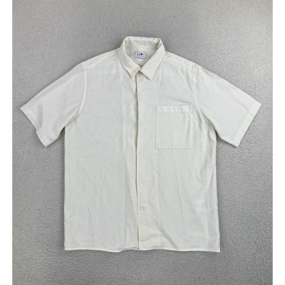 NN07 Julio SS 5083 Shirt Mens Medium White Tencel Linen Short Sleeve Button Up
